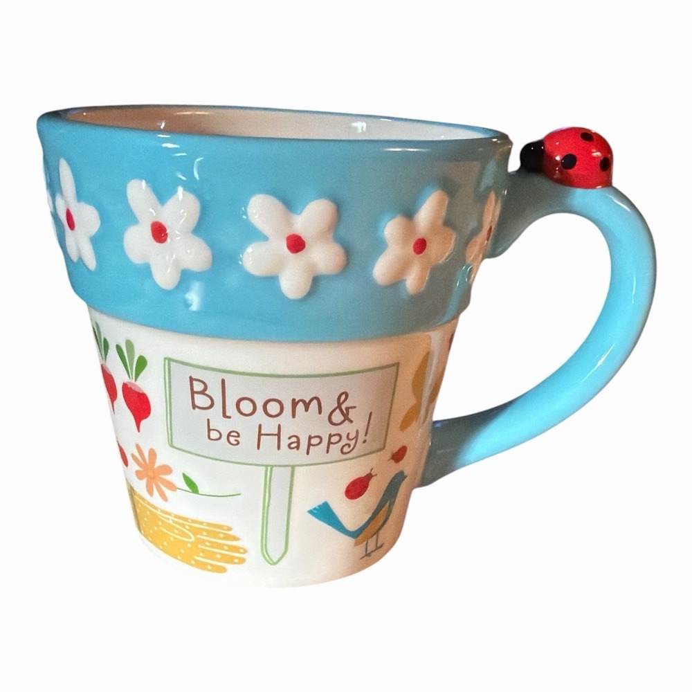 Vintage Hallmark Bloom & Be Happy Mug Ladybug Handle Flower Pot Garden Ceramic